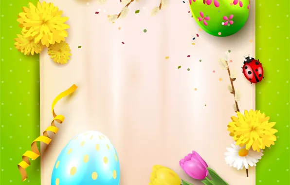Цветы, графика, ромашки, яйца, Пасха, тюльпаны, Easter