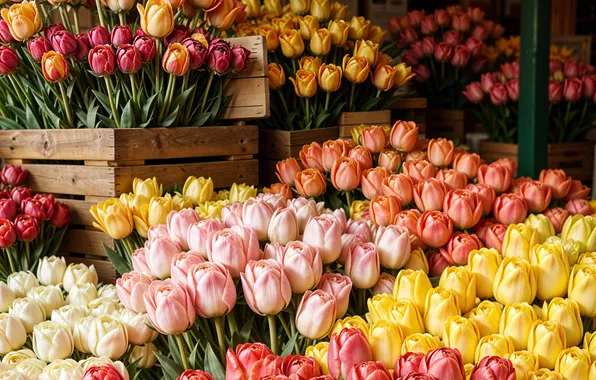 Цветы, colorful, flowers, tulips, spring