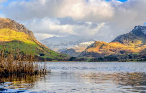 Облака, горы, озеро, Уэльс, Llyn Nantlle Uchaf