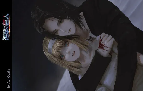 Страх, ужас, черные волосы, Shingeki no Kyojin, со спины, attack on titans, Атака Титанов, by …