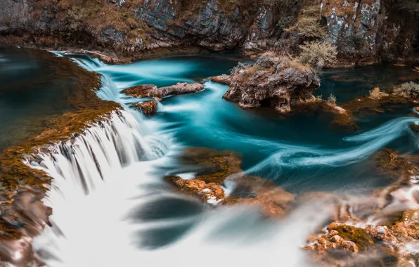 Картинка река, скалы, водопад