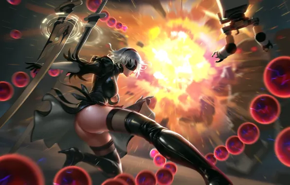 Girl, sword, ass, robot, pantsu, katana, fight, ken