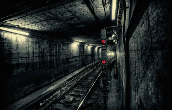 Картинка свет, город, метро, поезд, тоннель, подземка