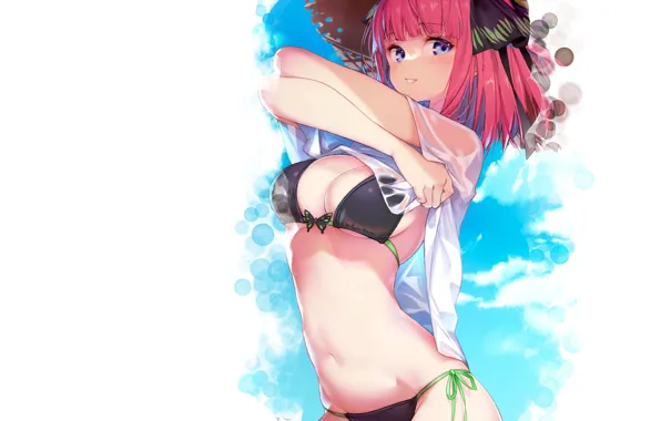 Girl, sexy, wet, beach, hat, boobs, anime, water