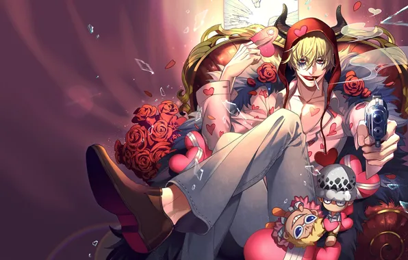 Улыбка, фон, аниме, арт, парень, One Piece