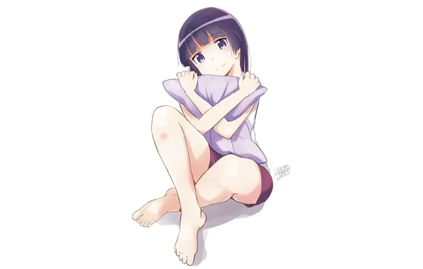 Девочка, белый фон, подушка, Oreimo