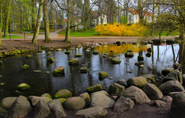 River, park, stones, stream, boulders