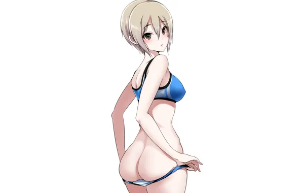 Girl, sexy, ass, shorts, brown eyes, anime, beautiful, short hair