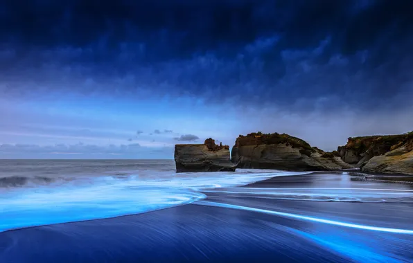 Море, небо, скалы, берег, Новая Зеландия, New Zealand