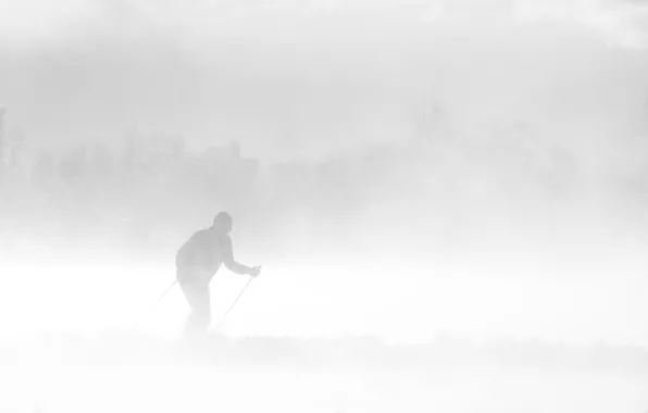 Картинка зима, туман, человек