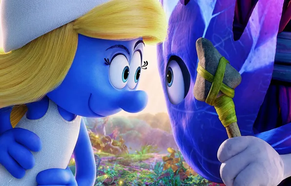 Hat, blue, chibi, warrior, animated film, spear, animated movie, Smurfs The Lost Village