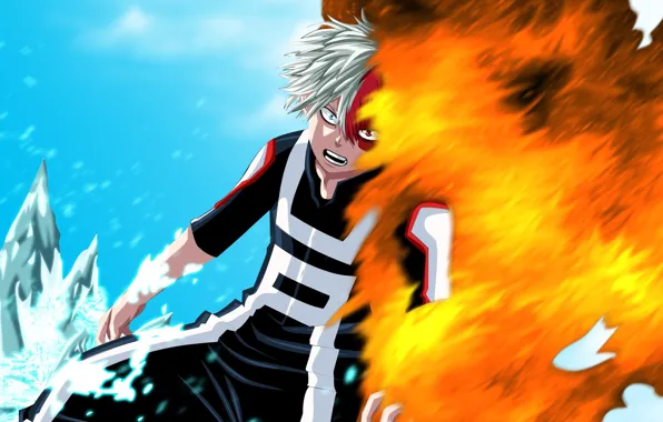 Fire, flame, ice, anime, hero, manga, powerful, strong
