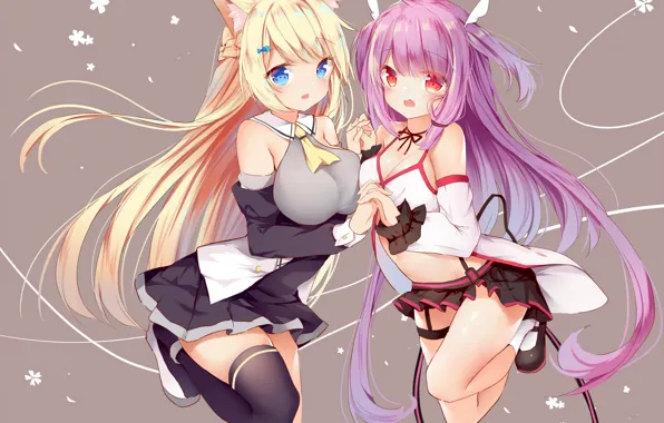 Sexy, cleavage, blouse, thighhighs, pink hair, long hair, legs, girls