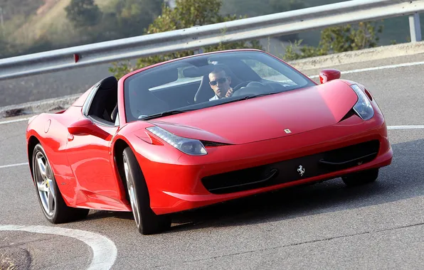 Картинка дорога, Ferrari, автомобиль, Spider, 458 Italia, открытый верх