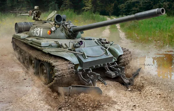 Танк, средний, Т-55А, Nationale Volksarmee, ГДР, Auletta, машина разминирования, минный трал