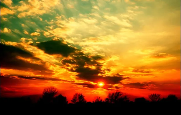 Картинка солнце, закат, Облака
