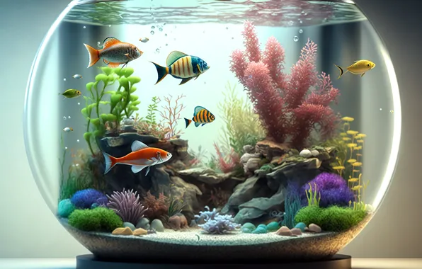 Рыбки, аквариум, colorful, кораллы, glass, fish, coral, aquarium