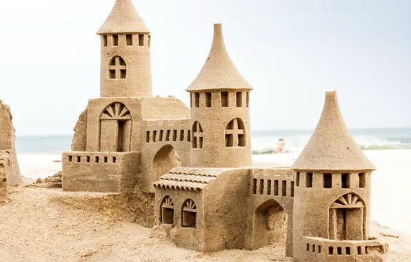 Песок, пляж, замок, beach, sand, castle, замок из песка