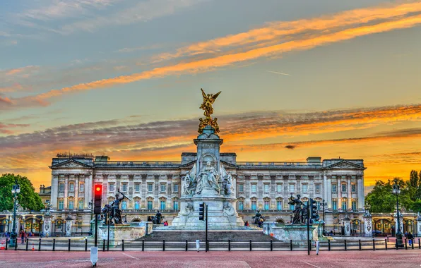 Лондон, Закат, Здание, Sunset, London, Building, Букингемский дворец, Buckingham Palace