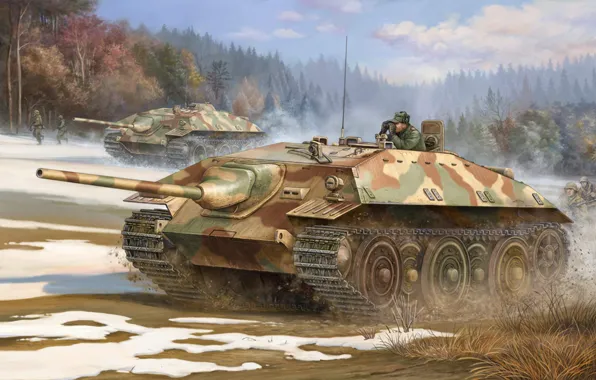 War, art, painting, ww2, panzer, german tank, Panzerkampfwagen E25