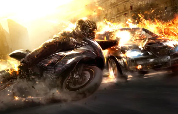 Картинка взрыв, мотоциклы, тачки