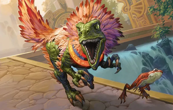 Raptor, feathers, mix, teeth, dinosaur, toad
