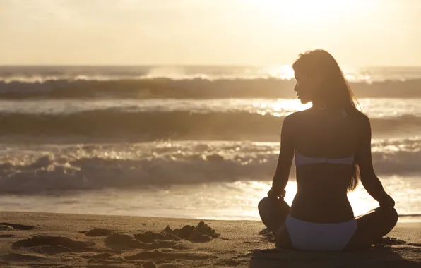 Картинка море, девушка, утро, relax