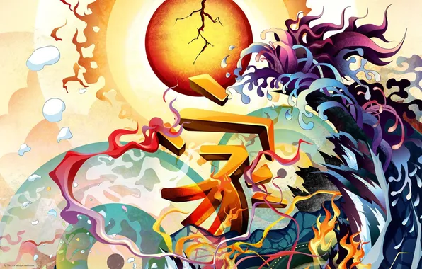 Картинка sun, asia, abstraction, hieroglyphs, Japanese Abstract