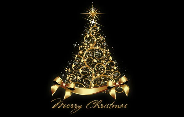 Елка, Новый Год, Рождество, golden, tree, New Year, Merry Christmas, xmas