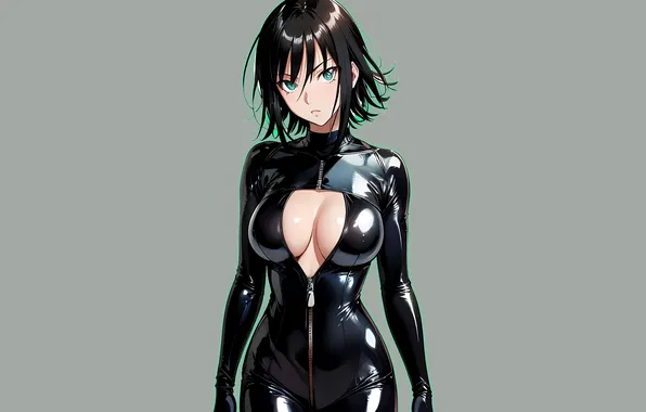 Green, girl, hot, sexy, cleavage, green eyes, boobs, anime