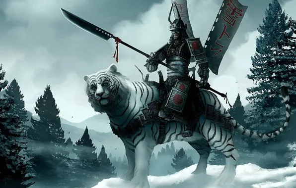 Картинка снег, Тигр, воин