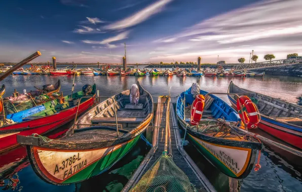 Река, лодки, Португалия, Portugal, Aveiro, Авейру