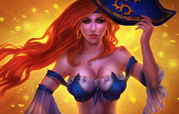 Картинка девушка, шляпа, рыжая, lol, League of Legends, Bounty Hunter, Miss Fortune