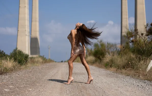 Long hair, model, brunette, gorgeous, photoshoot, posing, busty, beautiful face