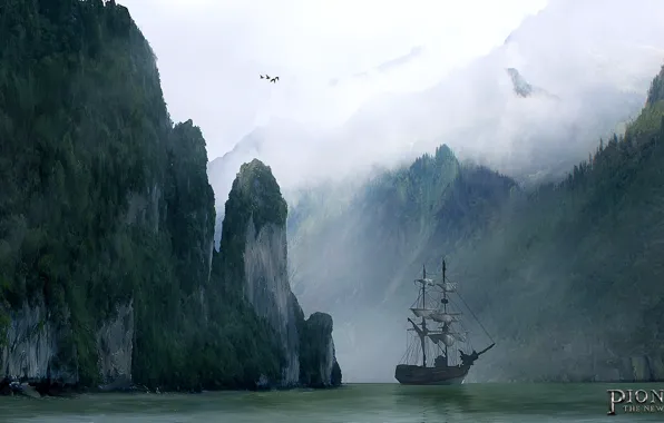 Скалы, корабль, залив, the new world