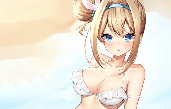 Girl, sexy, cleavage, boobs, anime, blue eyes, beautiful, short hair