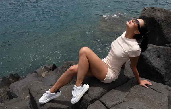 Ocean, model, Aria, gorgeous, photoshoot, posing, beautiful face, cliffs