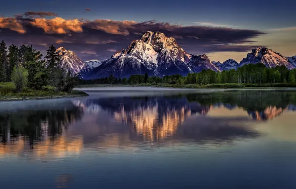 Картинка отражение, Вайоминг, Wyoming, Гранд-Титон, Grand Teton National Park, Mount Moran, Snake River, Гора Моран