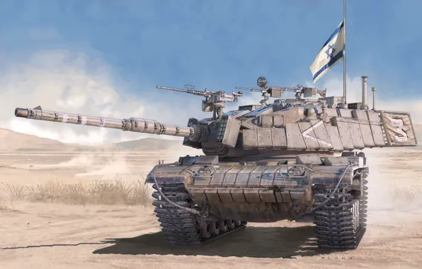 Картинка флаг, арт, танк, ЦАХАЛ, Israel Main Battle Tank, Magach 6B GAL