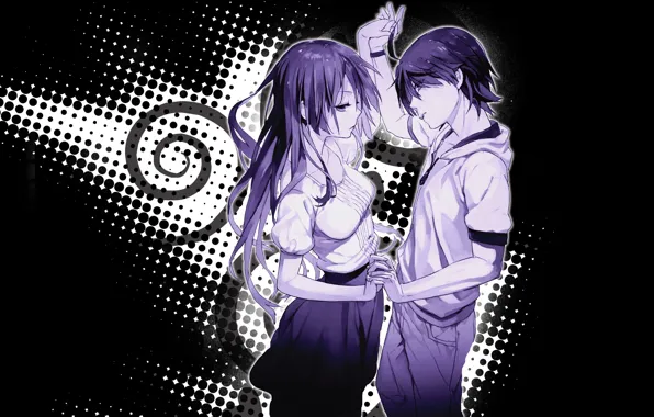 Девушка, аниме, арт, парень, двое, Bakemonogatari