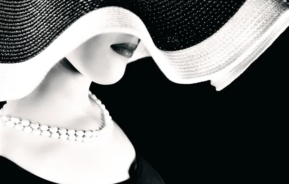 Картинка девушка, силуэт, шляпка, ч-б фото