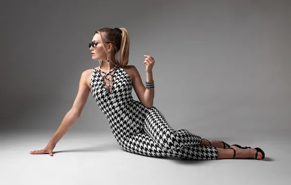 Girl, beautiful, ponytail, model, cute, sunglasses, long-haired, jumpsuit
