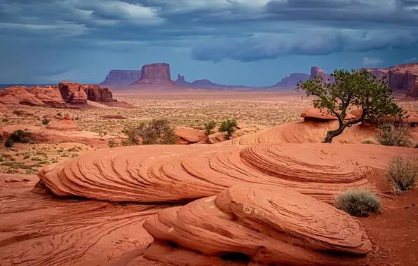 Картинка Облака, Горизонт, Аризона, USA, США, Arizona, Monument Valley, Долина Монументов