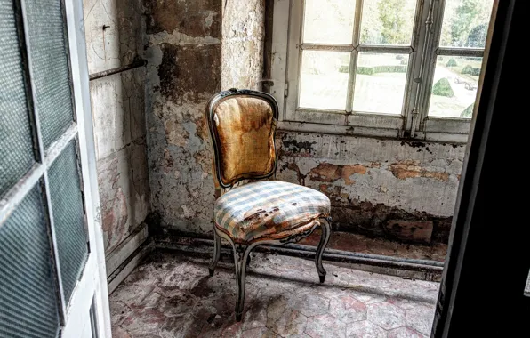 Картинка window, ruins, Chair