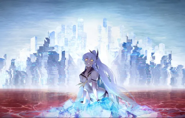 Небо, вода, девушка, город, красная, безумие, Azur Lane, Observer Alpha