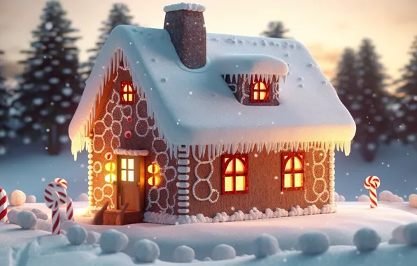 Картинка снег, Новый Год, Рождество, house, new year, happy, Christmas, winter