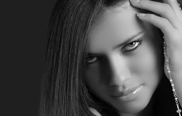 Девушка, Взгляд, Модель, Лицо, Адриана Лима, Adriana Lima, Черно-белое