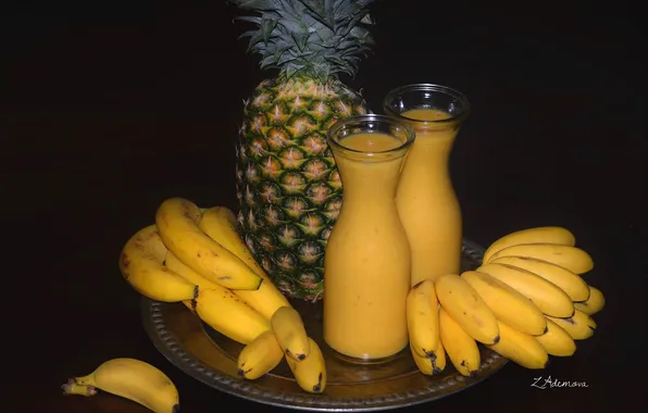 Картинка желтый, сок, бананы, фрукты, ананас