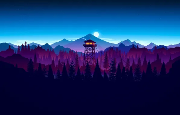 Картинка moon, game, forest, sky, night, cloud, kumo, Firewatch