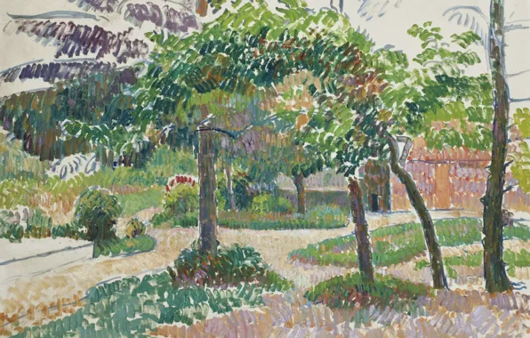 Деревья, пейзаж, рисунок, акварель, Камиль Писсарро, Сад в Эраньи